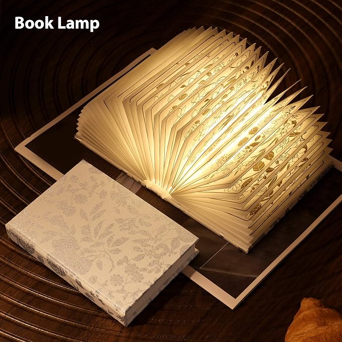 Book Lover Gift, Folding Book Lamp Decor, Portable Print Book Light