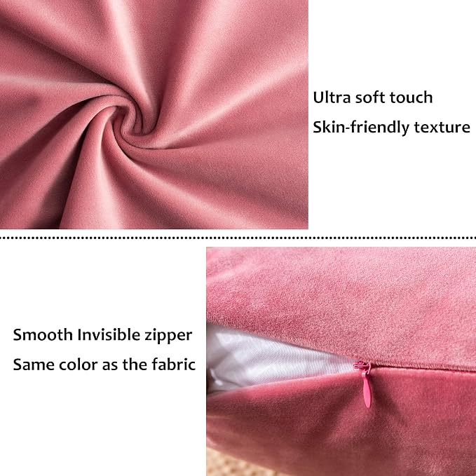 Stellhome Rectangle Velvet Pillow Covers Decorative Cushion Covers for Bed Couch Sofa Bench, 12 x 20 inch (30 x 50 cm), Hot Pink, Pack of 2