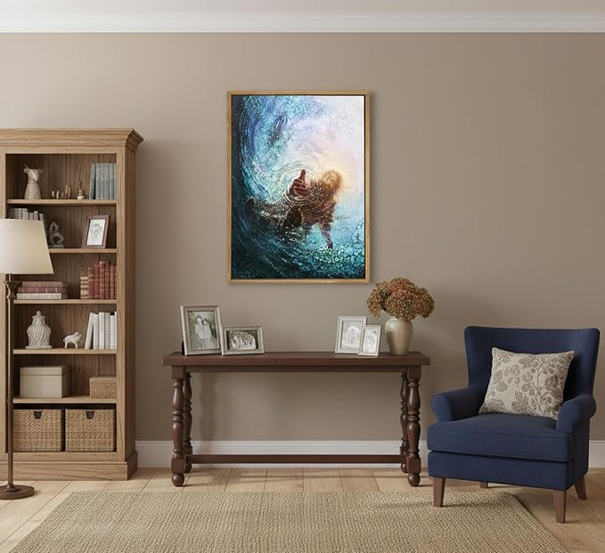 Framed Farm Jesus Christian Canvas Wall Art | Hand of God Reaching Into Water Picture Bible Christ Religion Wall Decor Poster Print for Living Room Bathroom Church Home