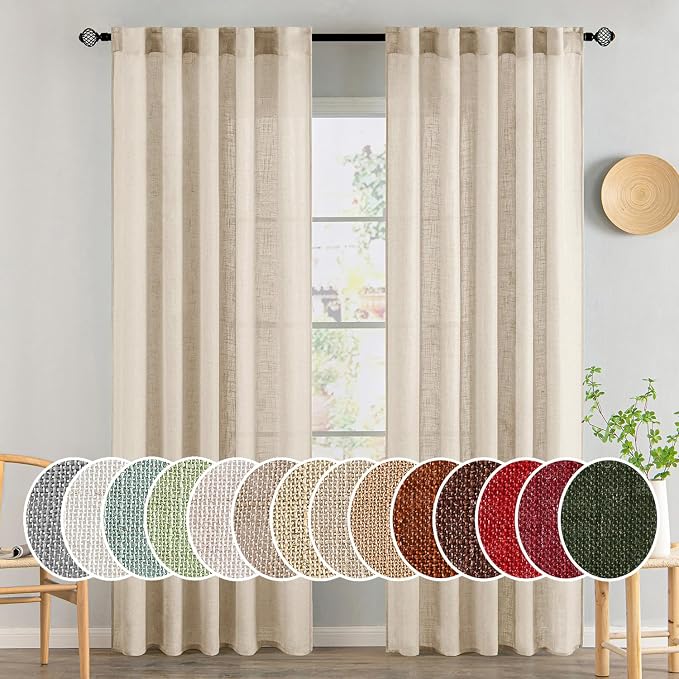 MIULEE Light Taupe Linen Curtains 52x84 Inch Length for Bedroom Living Room | 2 Panels, Soft Linen Textured Window Drapes, Semi Sheer Light Filtering, Back Tab Rod Pocket, Farmhouse Modern Burlap Look