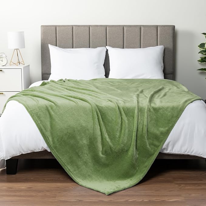 PAVILIA Sage Green Fleece Throw Blanket for Couch, Light Olive Soft Fuzzy Flannel Throw for Sofa, Luxury Plush Microfiber Bed Blanket, Cozy Home Decorative Velvet Gift Blanket, 50x60