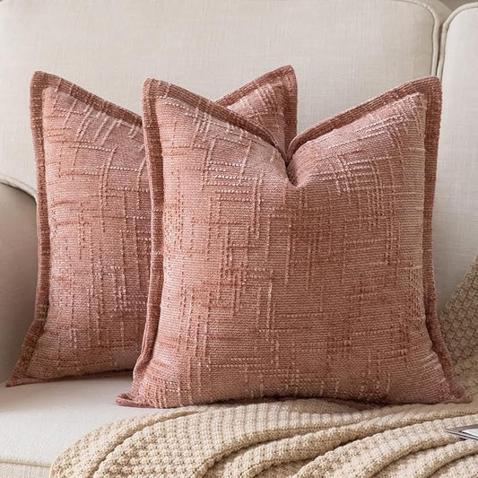 Yaertun Chenille Throw Pillow Covers 20x20 Inch Set of 2 Textured Broadside Soft Cozy Velvet Pillow Covers Modern Farmhouse Boho Decorative Pillow Cases for Couch Bed Sofa Livingroom Dusty Pink