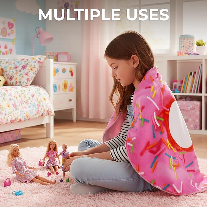Zulay Kitchen Donut Blanket - Novelty Big Donut Blanket Adult and Kids - Premium Soft Flannel Round Pink Glazed Round Blanket for Indoors, Outdoors, Travel, Home 285 GSM - 47 Inches