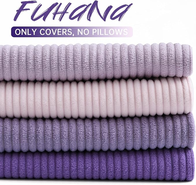 Pack of 4 Throw Pillow Covers Corduroy 20x20 Inch,Purple | Decorative Velvet Couch,Summer Cases Square,Farmhouse Boho Cushion Covers for Sofa Bed Living Room Home Decor & Office