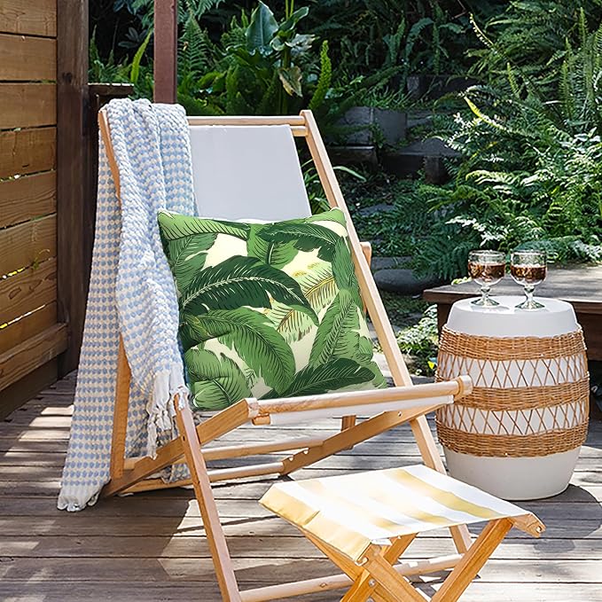 Outdoor Throw Pillow Covers 18”x18”, Decorative Pillow Covers for Patio Furniture, Modern Cushion Cases for Garden Couch Home Sofa Bed Office Chair, Pack of 2, Swaying Palms Green