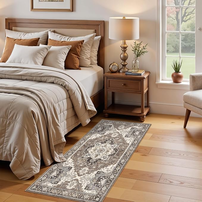 RUUGME Entryway 2x4 Runner Rug: Washable Vintage Rugs Low Pile Lightweight Stain Resistant Carpet for Kitchen Bedroom Non-Slip Soft Thin Floor Mat for Bathroom Laundry Room (Beige,2x4)