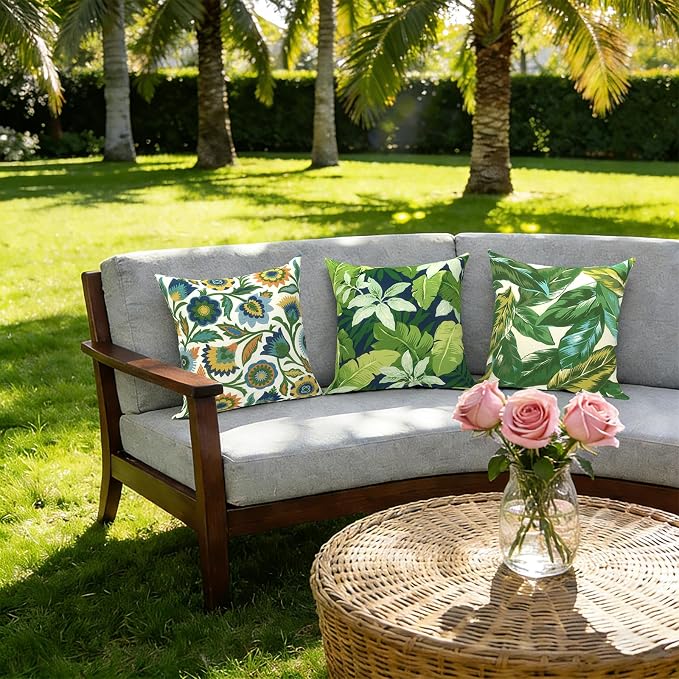 Outdoor Pillow Covers 16x16 Inch Set of 2 Waterproof Decorative Throw Pillow Covers Patio Pillow Cases for Patio Furniture Garden Couch Farmhouse,Jungle Leaves