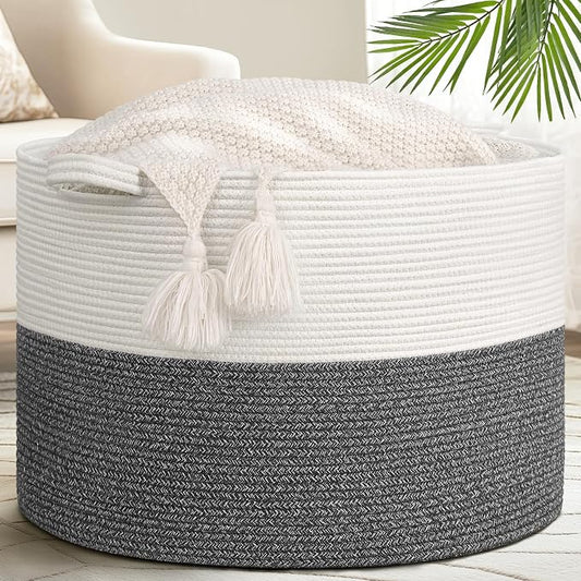 Goodpick 115L Extra Large Storage Basket for Blankets Toys for Nusery Room | c In Woven Basket for Storage, Kids Toy Storage for Playroom, Laundry Basket for Towels, Gray