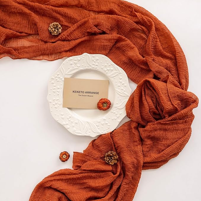 6Pcs Fall Terracotta Cheesecloth Table Runner 120 Inch Party Home Decor | For Thanksgiving Friendsgiving Wedding Bridal Shower Baby Shower Engagement Party Rustic Boho Home Decorations