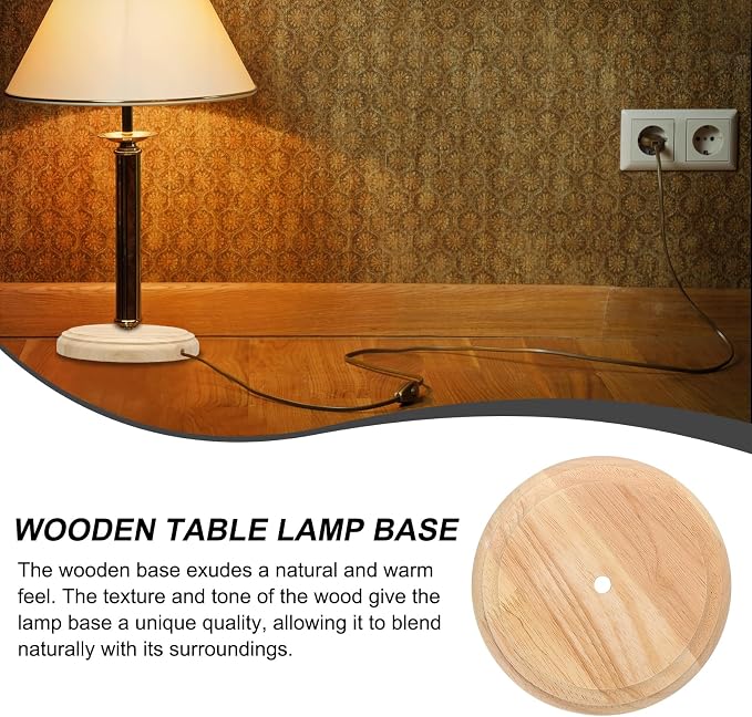 PATIKIL 6" x 1.3" Wooden Lamp Base, Round Solid Wooden Base Wood Desk Lamp Display Stand Replacement for Bedroom Bedside Table Lamps DIY