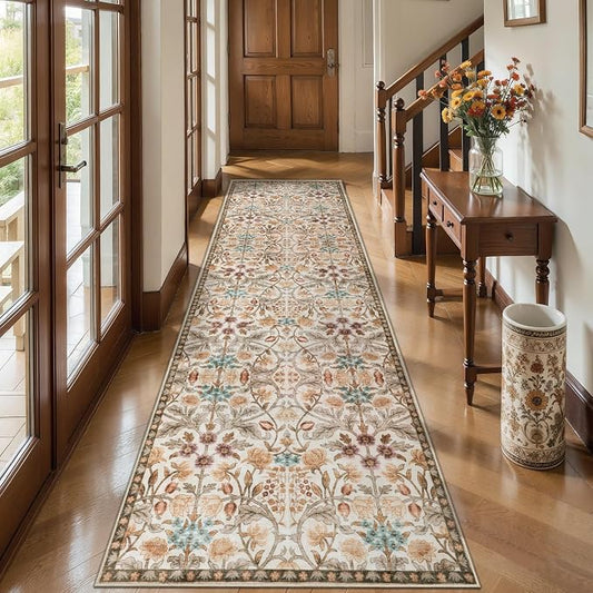 Ciicool 2x8 Hallway Runner Rug Floral Non Slip Washable Kitchen Rugs | Boho Soft Low Pile Long Carpet for Entryway Laundry Bedroom Carpets