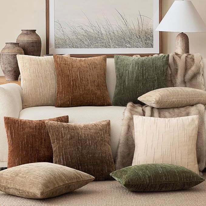 Foindtower Pack of 2 Slubby Textured Chenille Throw Decorative Pillow Covers Square Accent Solid Cushion Cover Cozy Soft Farmhouse Pillow Case for Couch Sofa Bedroom Living Room 22x22 Inch,Dark Brown
