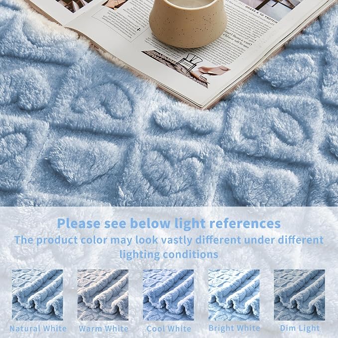 FY FIBER HOUSE Throw Blankets with Heart Checkered,Soft Warm Blankets for Lover Mom Father Friends Gifts,Washable Lightweight Fuzzy Blanket for Couch Sofa Bed All Season(Light Blue,50"x60")
