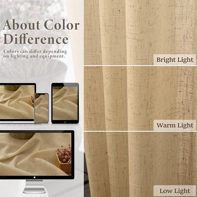 Burlap Color Curtains 84 Inch Length for Living Room 2 Panels Back Tab Pocket Primitive Drapes Flax Linen Country Cotton Light Filtering Sheer Tan Brown Curtains for Bedroom Farmhouse Decor 7 FT Long