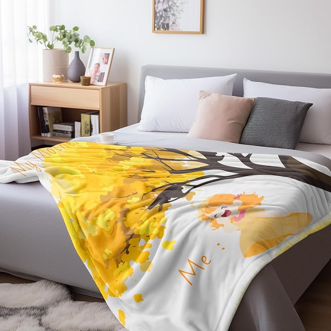TURMTF Mother-Daughter Tree Blanket, My Mother & Me Heartfelt Gift for Expressing Love, Cozy Fleece Comfort Throw for Mom on Birthday Christmas Thanksgiving, Golden Nurturing Tree Design 55"x70"