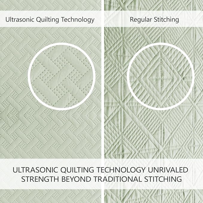 FLYMME Twin Quilt Set, Lightweight Sage Green Bedspreads, Basket Weave Pattern,Ultra Soft Microfiber Bedspread Bed Coverlet 2 Pieces for All-Seasons (1 Quilt, 1 Shams)