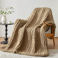 Negwoo Chunky Knit Throw Blanket, Knitted Throw Chenille Yarn, 80"*90" | Soft Thick Cable Knitted Blankets, Handmade Big Thick Blanket, Machine Washable Cute Comfy Blanket for Home Decor,Light brown