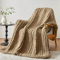 Negwoo Chunky Knit Throw Blanket, Knitted Throw Chenille Yarn, 40"*50" | Soft Thick Cable Knitted Blankets, Handmade Big Thick Blanket, Machine Washable Cute Comfy Blanket for Home Decor,Light brown
