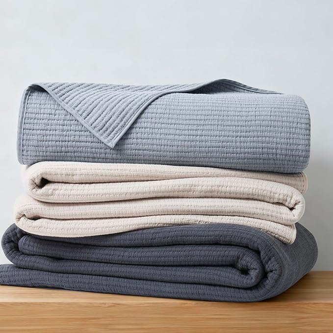 EVERGRACEHOME Cotton Ribbed Matelassé Coverlet Set, Queen, Midnight Blue | Soft Lightweight Bedspread, 3 Pieces, Breathable Cozy Oversized Quilted Bedding Set for All Seasons, with 2 Pillow Shams