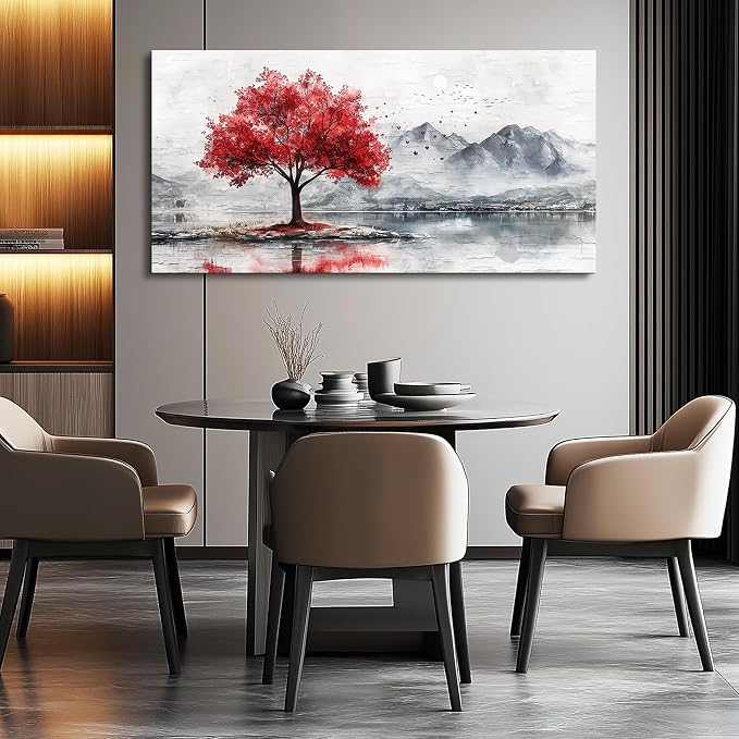 QIYILEXWART Canvas Wall Art For Living Room Large Wall Decor For Office Bedroom Decorations Red Tree Landscape Pictures Farmhouse Painting Artwork Room Wall Mural Aesthetic Home Decor 30x60 In