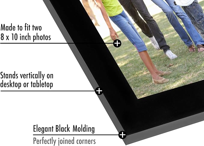 Americanflat Hinged 8x10 Picture Frame with Shatter-Resistant Glass - Double Picture Frames with Engineered Wood - Signature Collection - Photo Frame for Tabletop Display - Black
