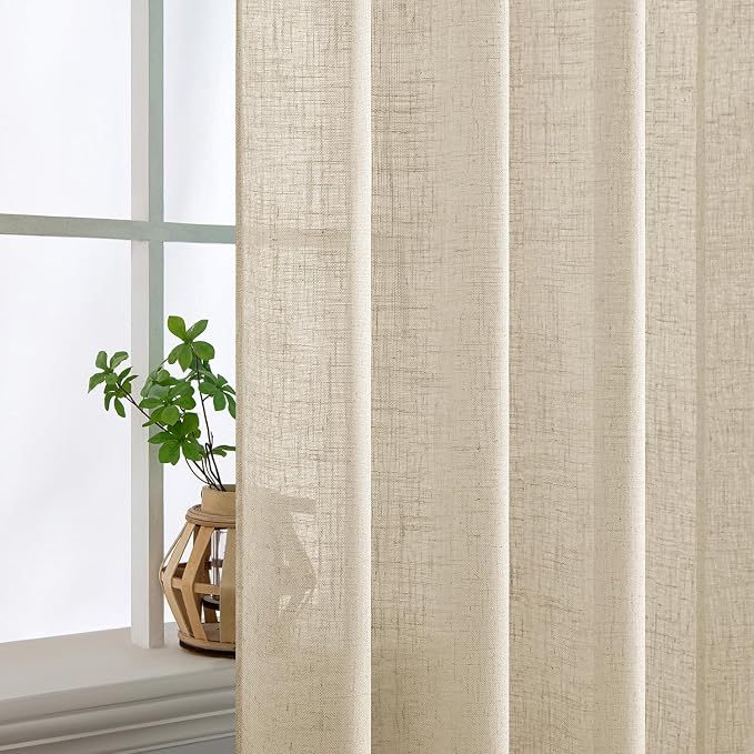 MIULEE Short Linen Curtains 52x45 Inch Length 2 Panels for Kitchen Bedroom | Bathroom, Soft Thick Linen Textured Back Tab Window Drapes, Semi Sheer Light Filtering, Rod Pocket, Modern Farmhouse Decor