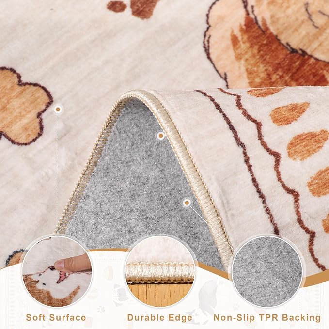 DUKINO 2x4 Rug Runner, Washable Dog Bathroom Rug Soft Non Slip Beige Yellow | Low Pile, Non-Shedding, Stain Resistant, Indoor Animal Carpet Runner for Kitchen Entryway Hallway Laundry Farmhouse Bedroom