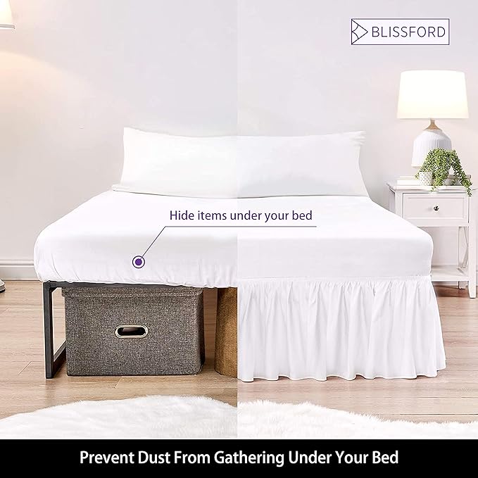 BLISSFORD White Bed Skirt Twin Size 14 inch Drop - with Split Corners - Cotton Blend Ruffle Bed Skirt, Dust Ruffle with Platform, White Bedskirt, Machine Washable