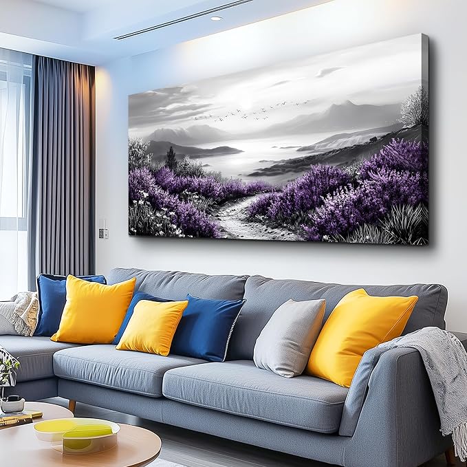 KELIYUAN Large Canvas Wall Artwork Home Decoration Painting Black And White Landscape Modern Print Painting Living Room Decor And Bedroom Office Wall Decoration Natural Scenery Mural 24 X 48 Inches
