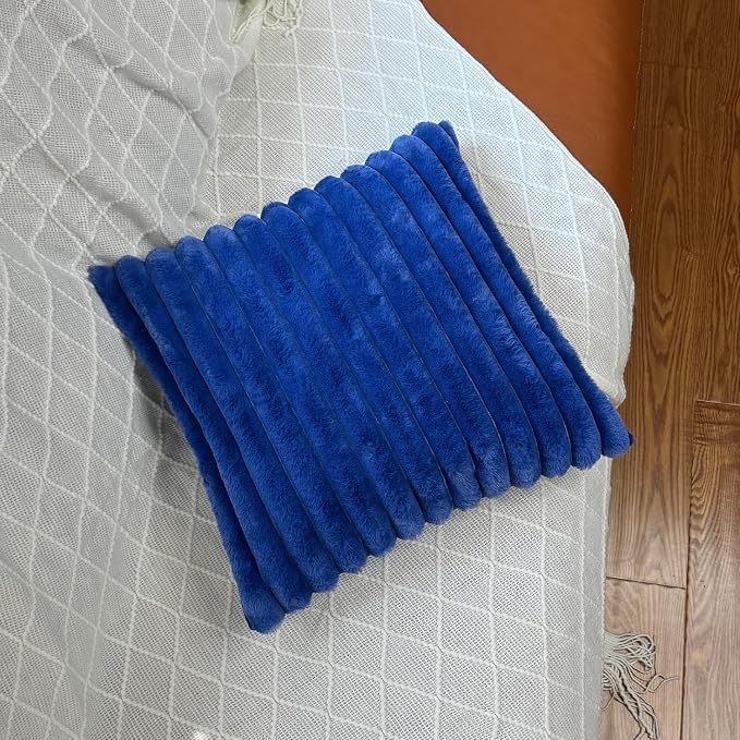COTEY 18x18 Decorative Faux Fur Throw Pillow Covers Set of 2- Blue