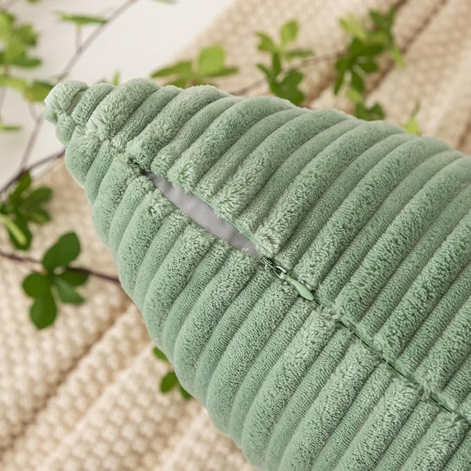 Kevin Textile Striped Corduroy 22”x22” Pillow Covers 2 Pack, Sage Green