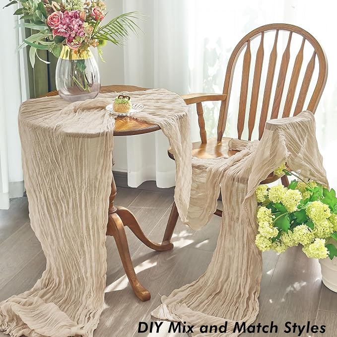 IVAPUPU Nude Table Runner 120 Inches for Wedding Birthday Party Home Decor | 10 Pcs Boho Gauze 10FT Cheesecloth Table Runners for Baby Shower Decorations Summer Garden Farmhouse
