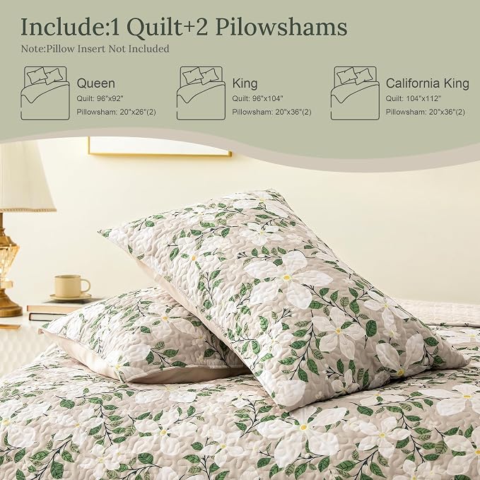 Whale Flotilla Patchwork Quilts Queen Size, Extra Soft Floral Bedspreads | Reversible Lightweight Full Queen Quilt Bedding Set for Bed, White Bone Printed Coverlets with 2 Pillow Shams for All Seasons
