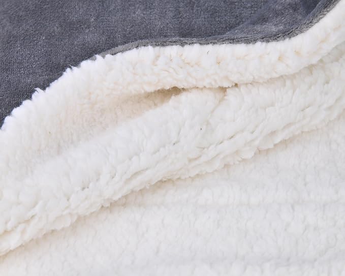 SOCHOW Sherpa Fleece Throw Blanket, Grey, 90x90 inches | Double-Sided Super Soft Luxurious Plush Blanket Queen Size
