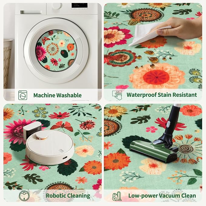 Ciicool 2x8 Hallway Runner Rug Floral Non Slip Washable Kitchen Rugs | Boho Soft Low Pile Long Carpet for Entryway Laundry Bedroom Carpets