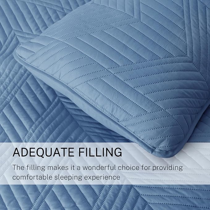 Exclusivo Mezcla Ultrasonic King Quilt Bedding Set, Grayish Blue | Lightweight Bedspreads, Soft Microfiber, Modern Geometric Coverlet, All Season Bed Cover, 1 Quilt and 2 Pillow Shams