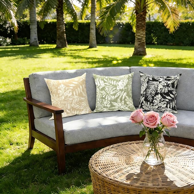 Outdoor Pillow Covers 16x16 Inch Set of 2 Waterproof Decorative Throw Pillow Covers Patio Pillow Cases for Patio Furniture Garden Couch Farmhouse,Tropical Leaf Green