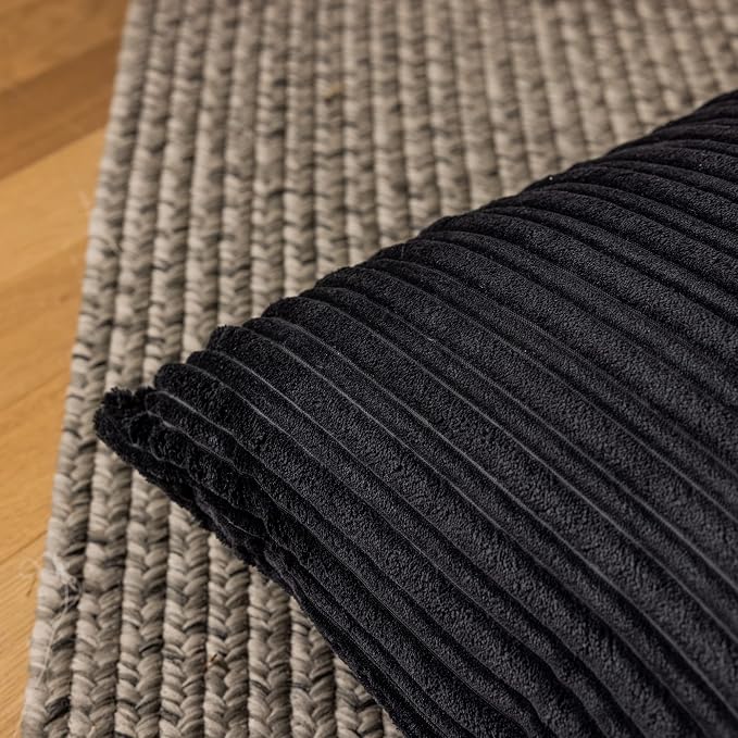 Kevin Textile Striped Corduroy 12”x20” Pillow Covers 2 Pack, Black