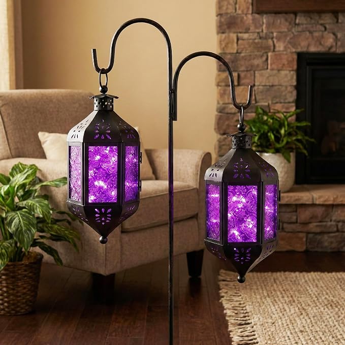 Vela Lanterns Decorative Indoor Moroccan Hanging Candle Holder, Purple, M