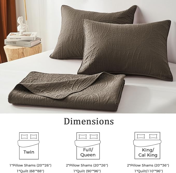 akkialla Mocha Brown Twin Quilt Set,Ultrasonic Lightweight Bedspread Coverlet for Modern Minimalist Bedroom,Soft Microfiber Coin Pattern Bedding,2-Piece (1 Quilt,1 Pillow Sham)