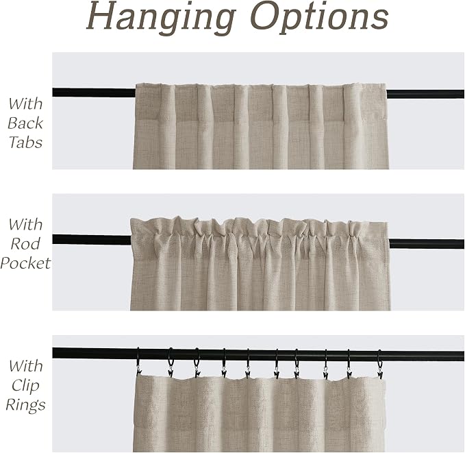 RYB HOME Farmhouse Boho Linen Sheer Curtains 90 inches Long for Living Room | Flax Linen Blend, Light Filtering, Semi Sheer, Wrinkle Resistance, Back Tab, Dorm Dining Room, W52 x L90, 2 Panels, Natural