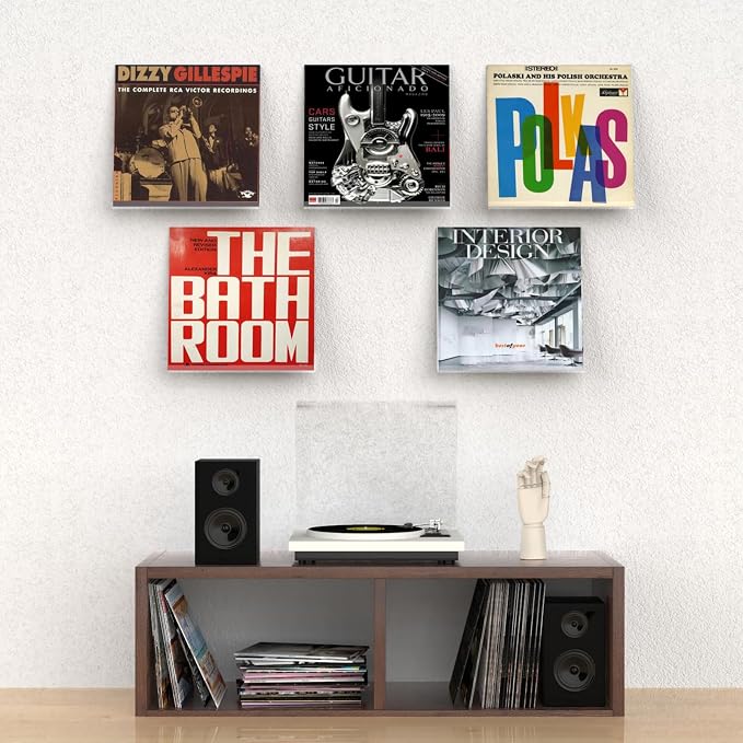 ILYXY Clear Acrylic Vinyl Record Holder – 8 Pack 12-Inch Wall Mount Shelves, Album Display Frames for LP Records, Decorative Rack for Collectors & Vinyl Lovers