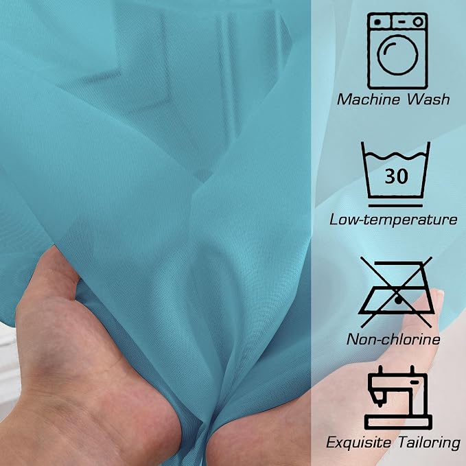 Simplebrand Turquoise Sheer Curtains 84 Inches Long 2 Panels, Light Filtering Rod Pocket Solid Color Window Sheer Curtain Panels, Elegant Curtains & Drapes for Bedroom (Turquoise, 42" W x 84" L)