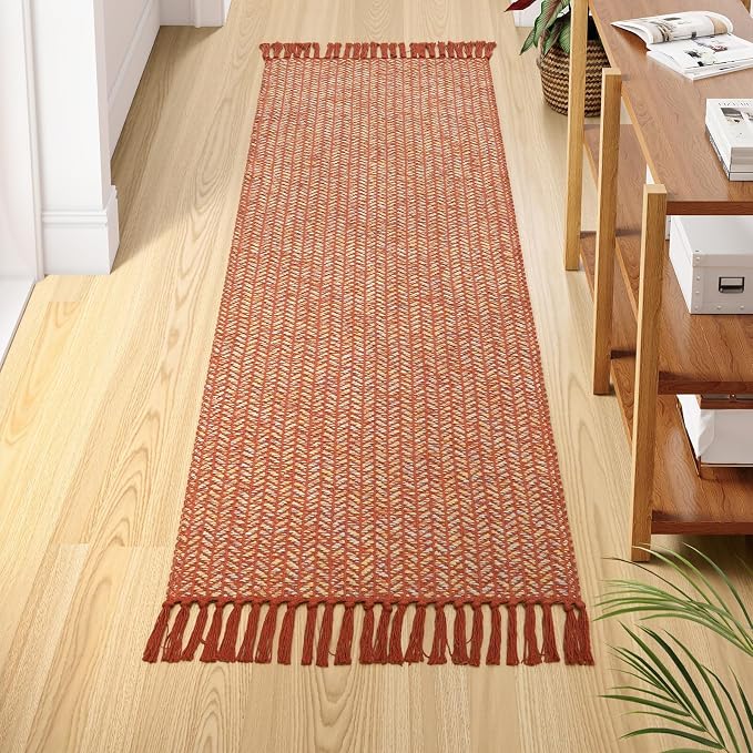 Lahome Boho Bathroom Runner Rug, 2x6 Fall Washable Rugs for Hallways | Laundry Room Mats with Tassels, Farmhouse Woven Cotton Decor Carpet, Non Shedding Lightweight Throw Rugs for Entryway Bedroom