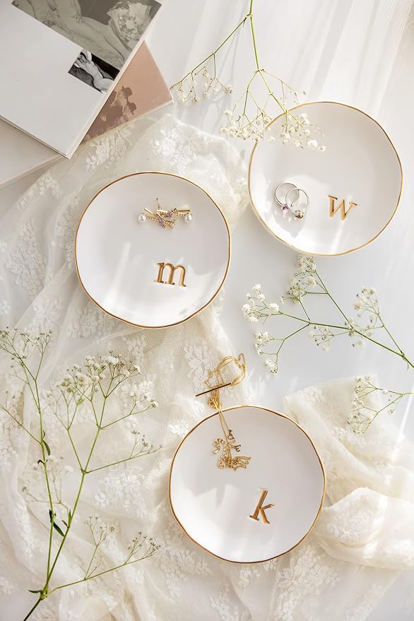 COLLECTIVE HOME Ceramic Jewelry Tray, Trinket Dish, Gifts for Women (R)