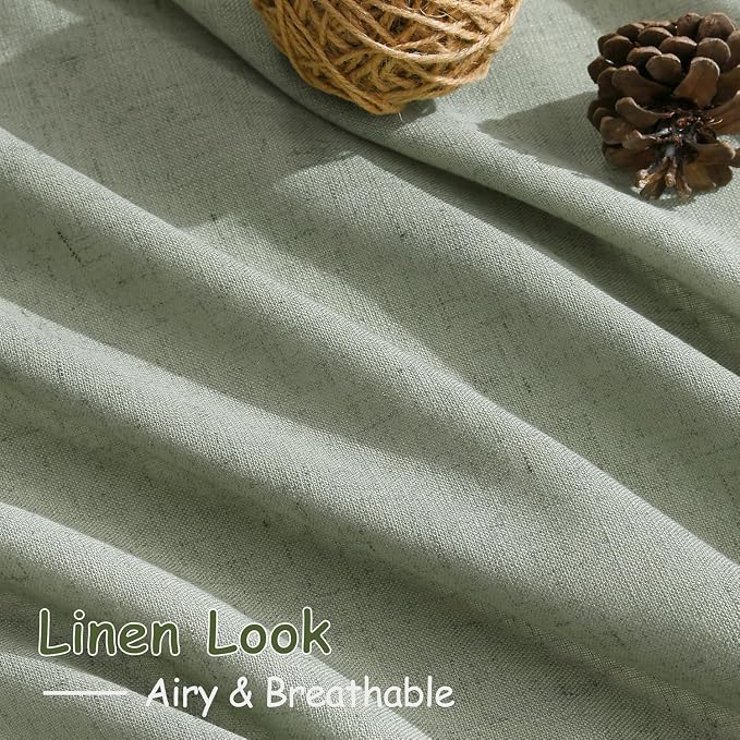 Desert Sage Linen Curtains for Living Room 126 Inches Long Light Filtering Semi Sheer Curtain Back Tab Rustic Farmhouse Decor Elegant Drapes Floor to Ceiling High Window for Bedroom 52x126, 2 Panels