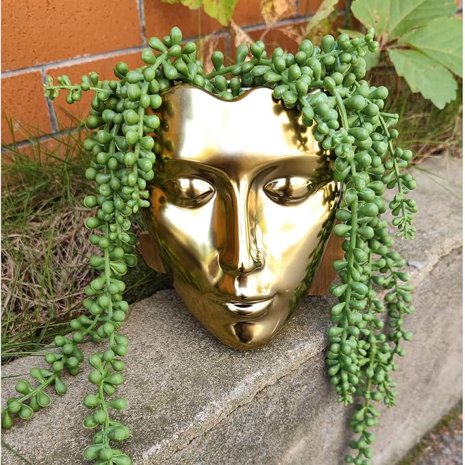 Face Vase,Ceramic Female Form Face Vase,Modern Wall Hanging Plant Pot with Drainage for Home Centerpieces, Office Outdoor Hanging Decor