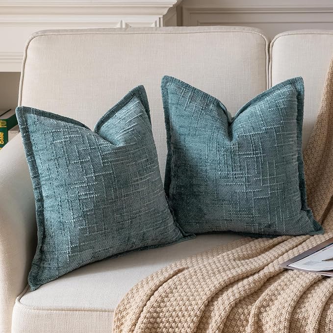 Yaertun Chenille Throw Pillow Covers 16x16 Inch Set of 2 Textured Broadside Soft Cozy Velvet Pillow Covers Modern Farmhouse Boho Decorative Pillow Cases for Couch Bed Sofa Livingroom Teal