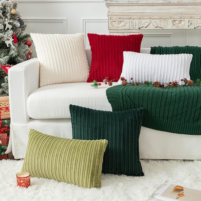 Kevin Textile Striped Corduroy 20”x20” Pillow Covers 2 Pack, Cream White
