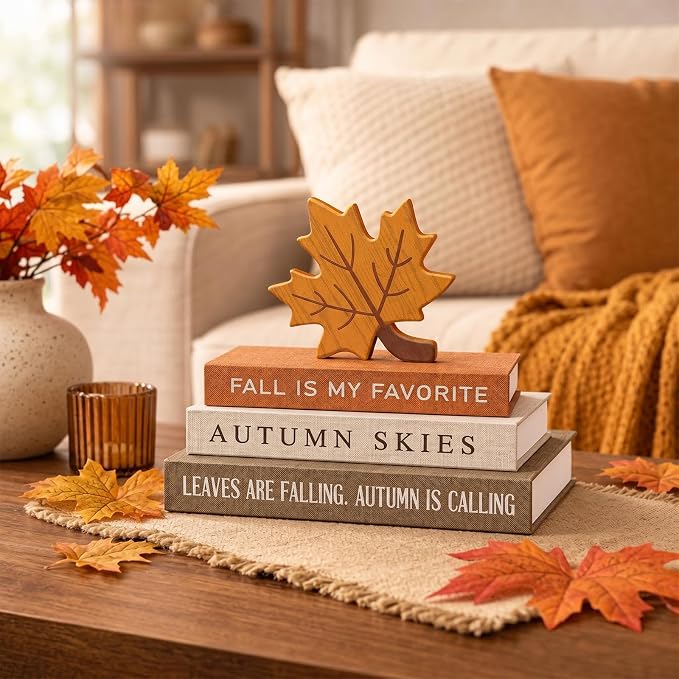 Thyle Fall Decorative Faux Books Set, Linen Nesting Storage Boxes